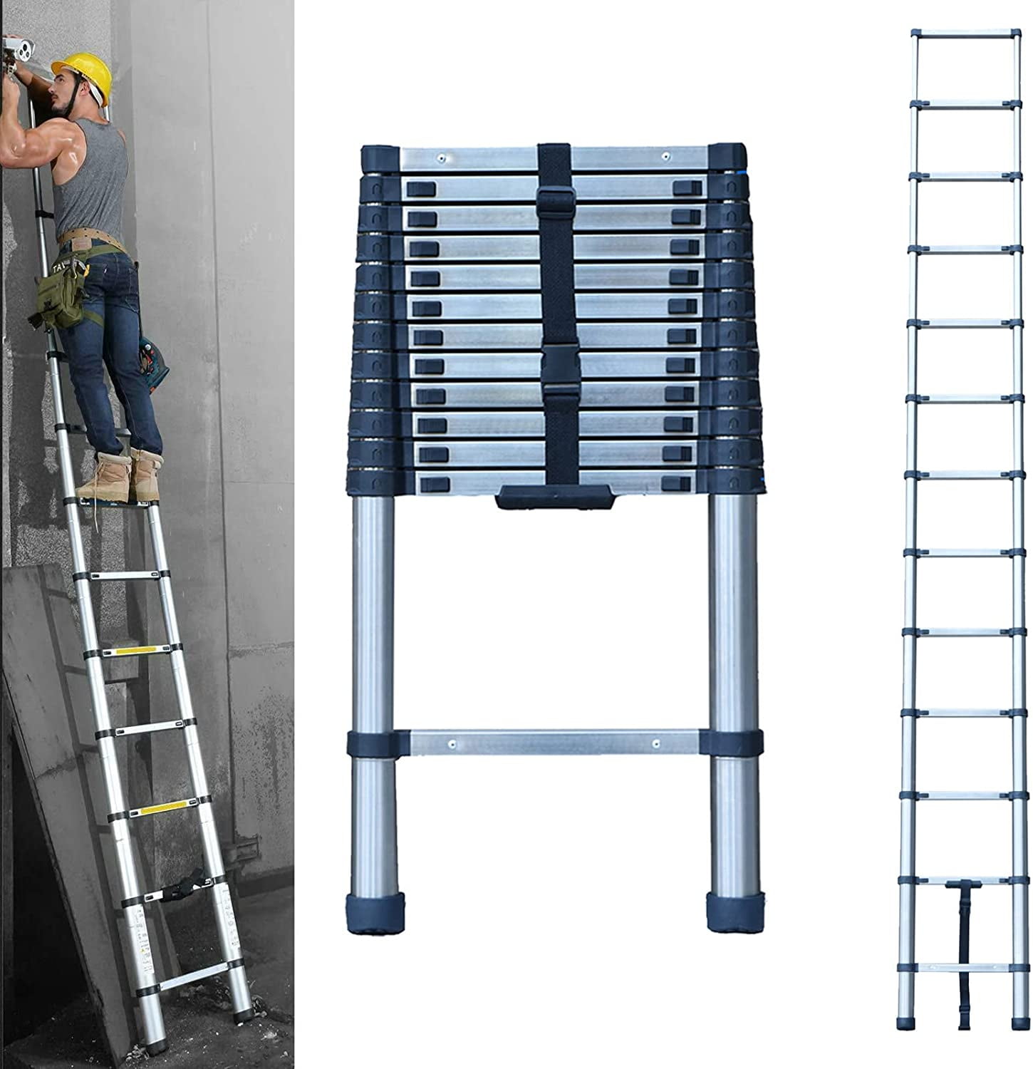 Extension Ladder 12 FT, Telescoping Ladder Stainless Steel Roof Ladder ...