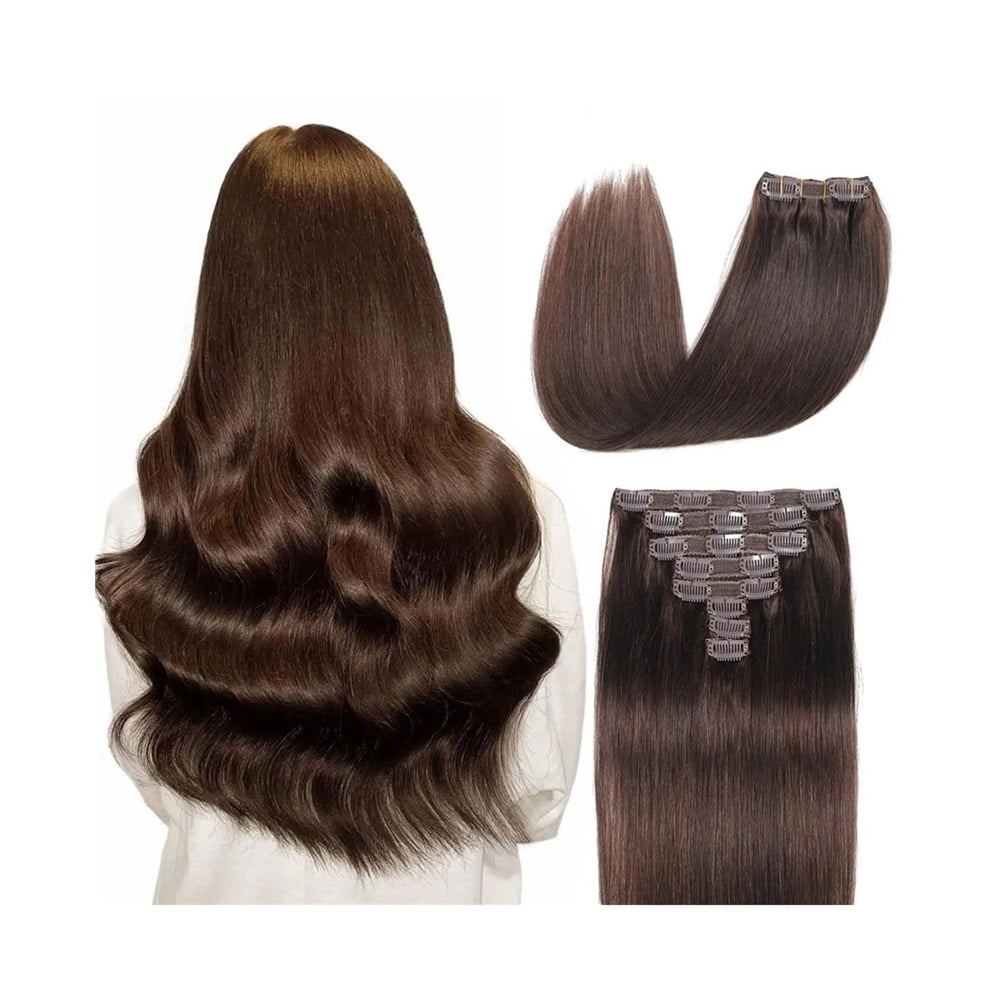 Extensions Brown Real Human Hair Darkest Brown 120g Invisible Removable 8 Pieces Per Set