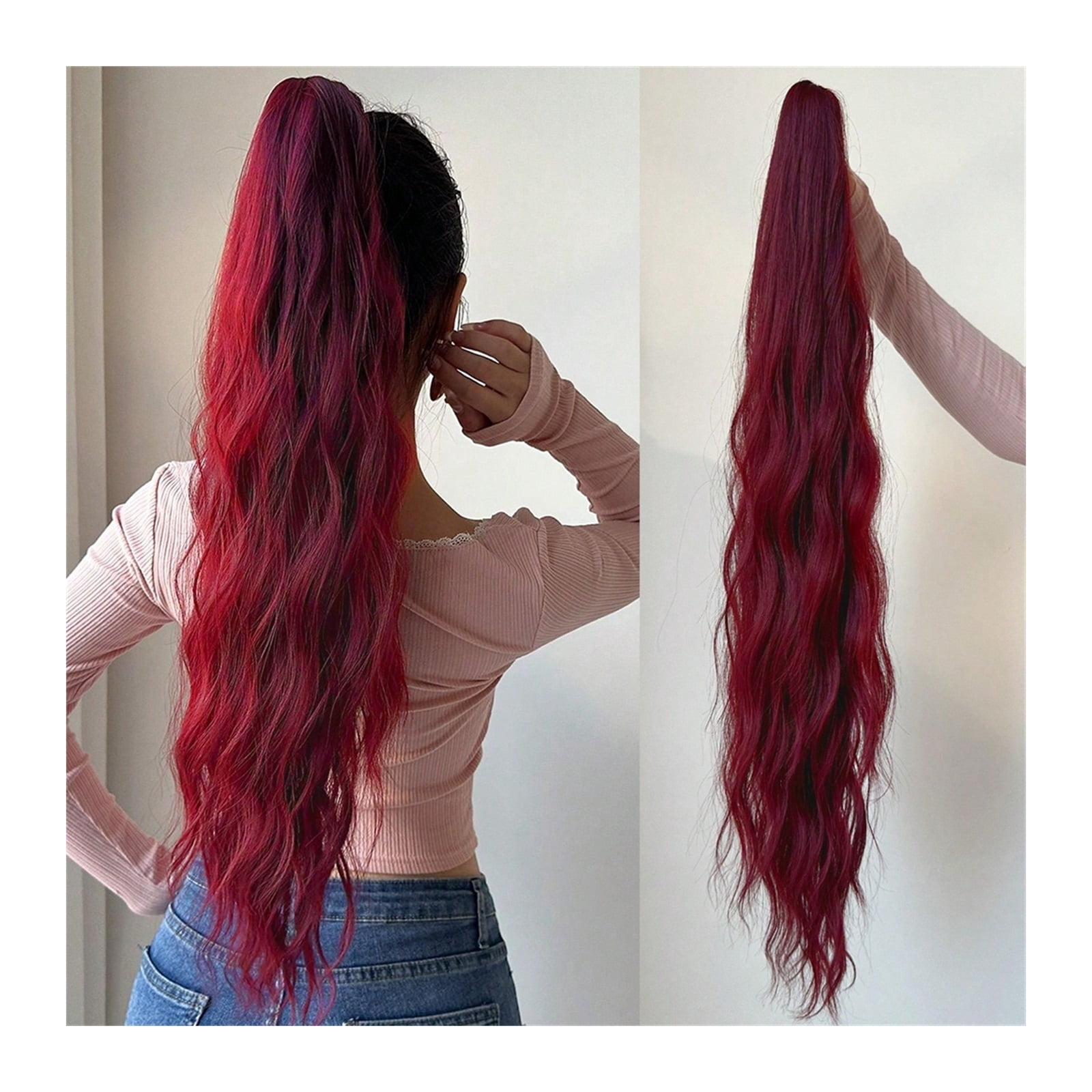 Extensions Soft Natural Multi-Color 32" Claw Ponytail Extension Curly Hair Water Wave Clip in Hair
