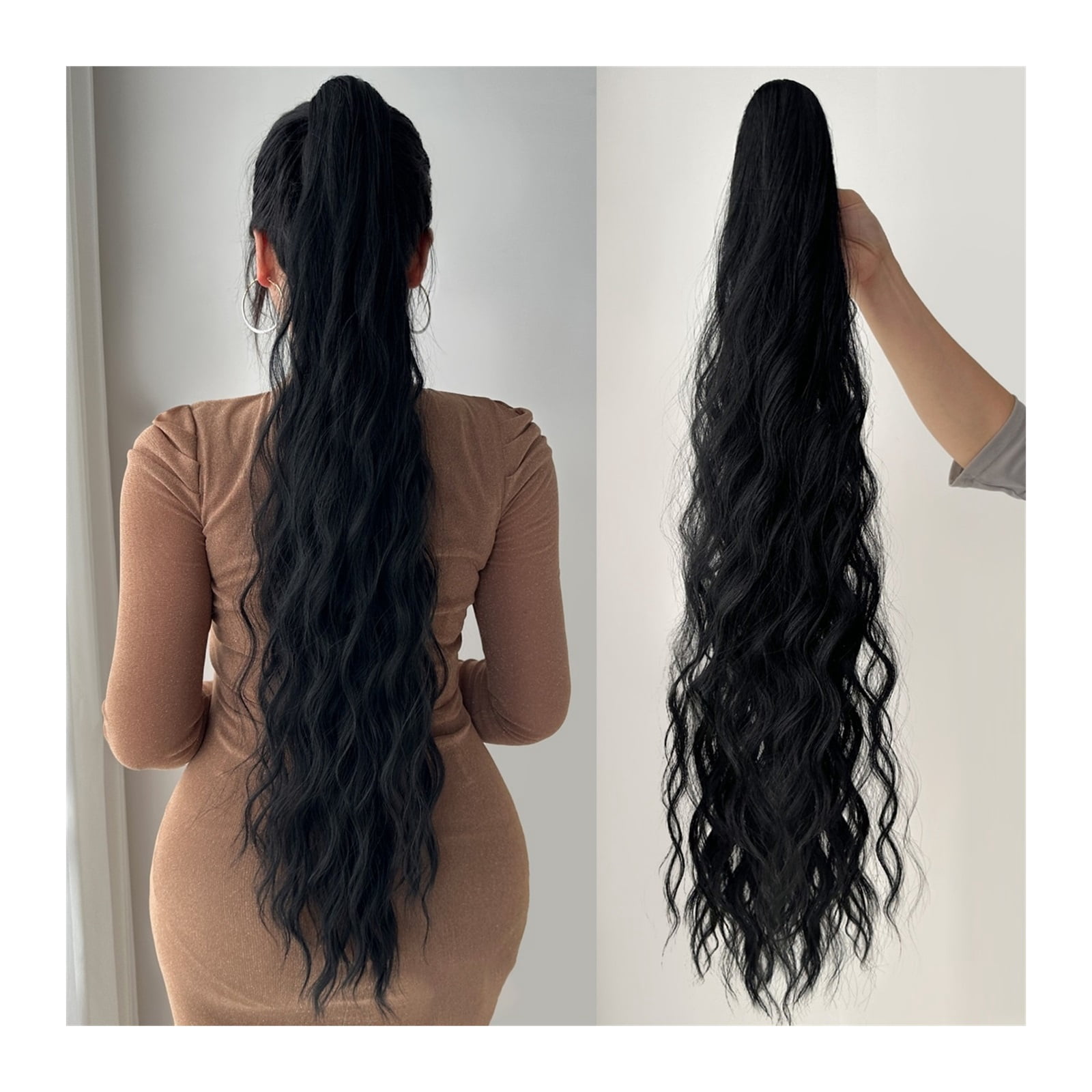 Extensions Soft Natural Multi-Color 32" Claw Ponytail Extension Curly Hair Water Wave Clip in Hair