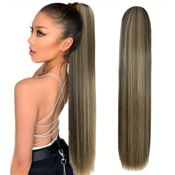 Extensions for Women Heat Resistant Fake Hair Synthetic Long Straight Ponytail Drawstring Pony Tail Clip In Hair