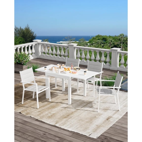 Extentable Outdoor Dining Table for 4-6 Persons, 31.5-63 inch Expandable Patio Table, Rectangular Aluminum Frame, Woodgrain Tabletop, for Person Porch Deck Garden(Only table)