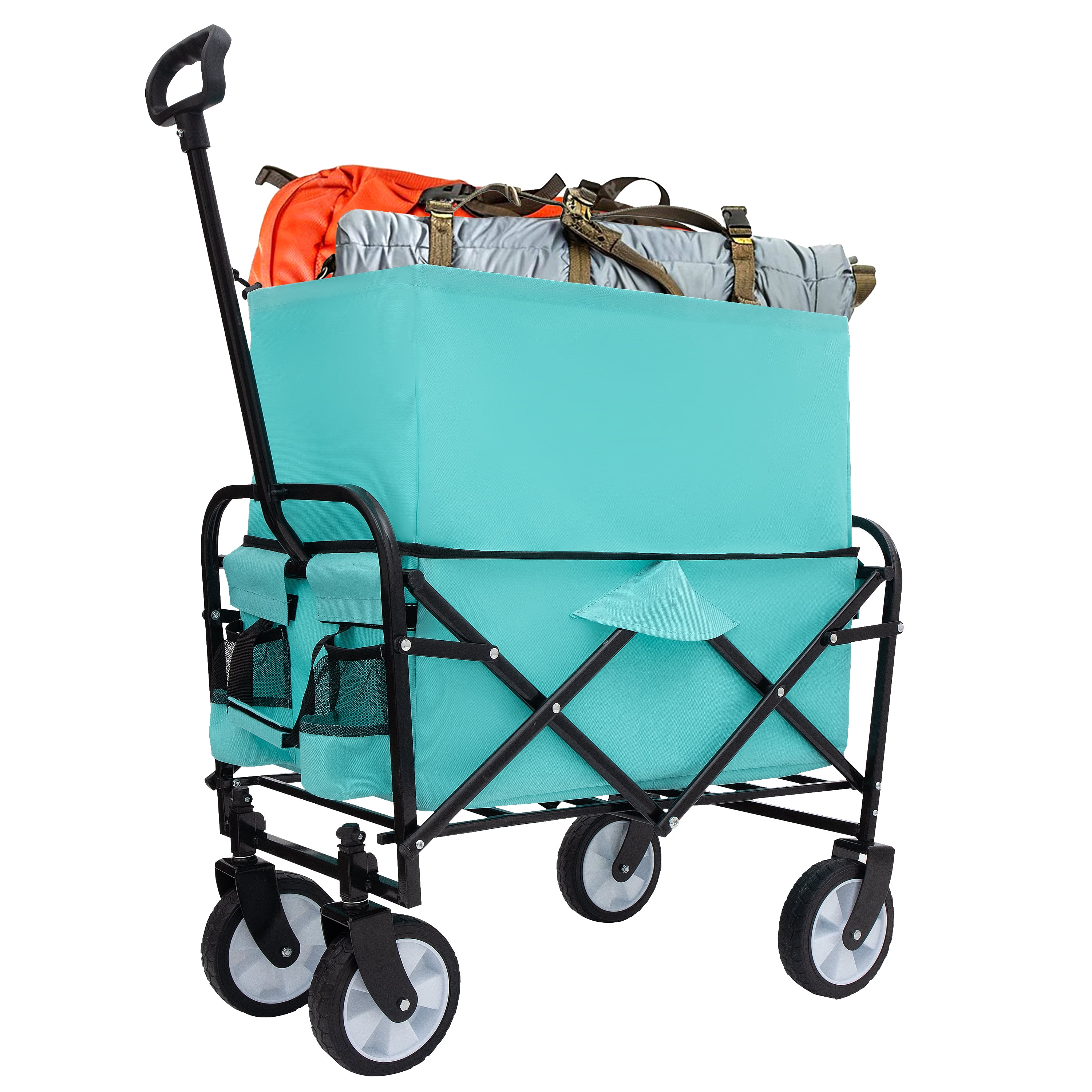 Extention Collapsible Foldable Wagon Cart with strapping system Beach Wagon Utility Cart Utility Wagon Grocery Cart for for Camping Shopping Sports Gardeing Fishing Supports 225lbs