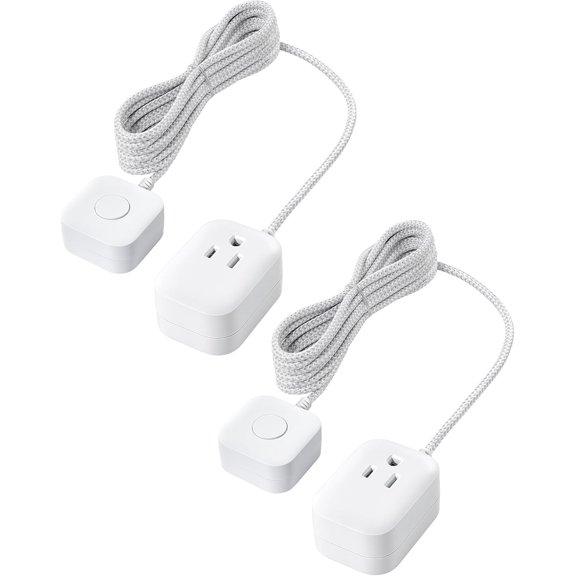 Exteon Cord with Swit On/Off Plug, 6FT Flat Braided Outlet Power Cable, 3 Prong Grounded Plug, Wall or Table Use, for Lamps, rtmas Light, Audio, Holiday Lights, White, 2 Pack