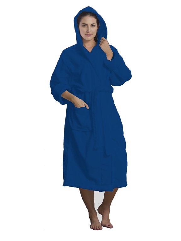 Exteremely Soft Plush Coral Fleece Hooded Robe for Women and Men, Navy, One Size