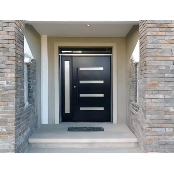 Exterior Composite Entry Door, Black Finish, Sandblasted Tempered Glass ...