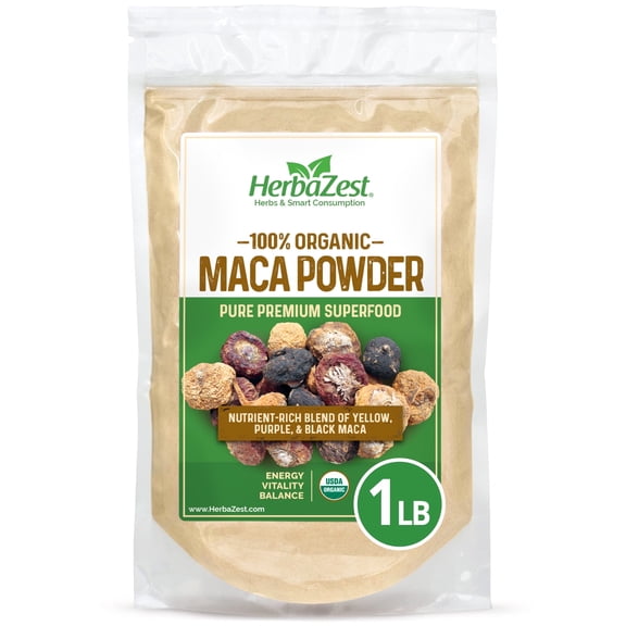 HerbaZest Organic Maca Powder | 1 lb | Vegan & Gluten Free | Premium Maca Blend for Smoothies, Yogurt, Snacks & Desserts | Nutritional Powders