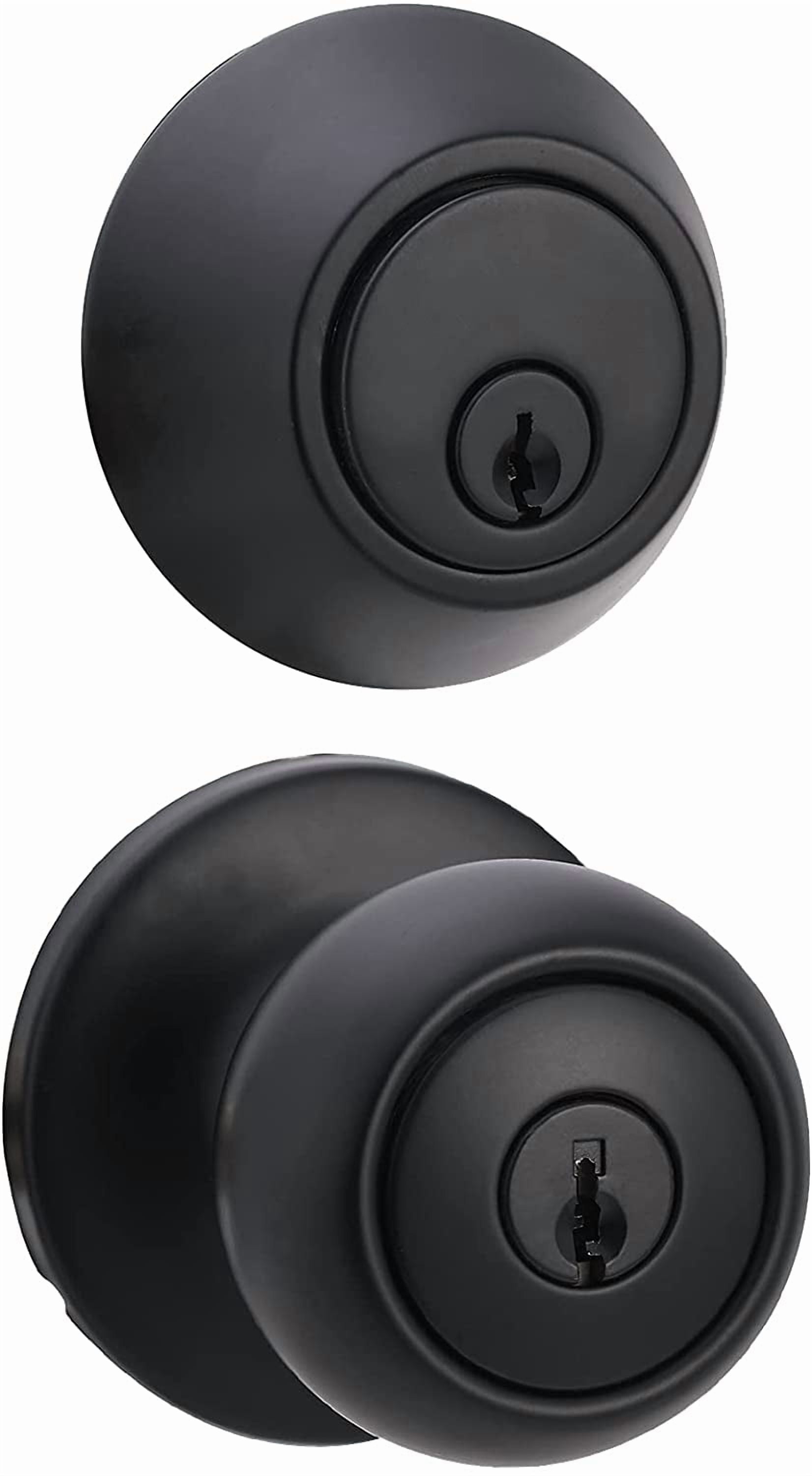 Exterior Door Knob With Key Lock and Deadbolt, Keyed Alike, Coastal, Matte Black