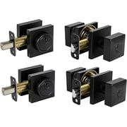 Square Front Door Lock Set,Single Cylinder Deadbolt and Knob with Lock, Keyed Alike Door Locks for Front DoorMatte Black,2pack-Set
