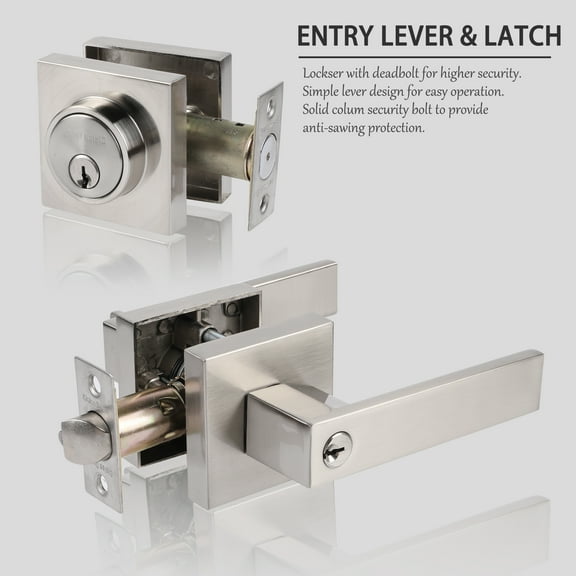 Exterior Door Lock Set with Deadbolt, Front Door Handle Set with Deadbolt, Door Levers Single Cylinder Deadbolt Set