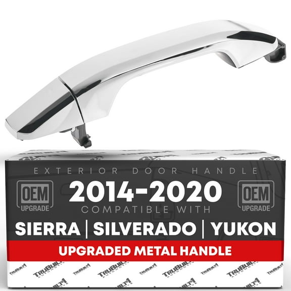 Exterior Front Passenger Door Handle & Cover, Upgraded Metal - Compatible with 2014-2018 Chevrolet Silverado Suburban Tahoe; 14-18 GMC Sierra Yukon 1500 2500 3500 - All Chrome - OEM 22923598, 82397