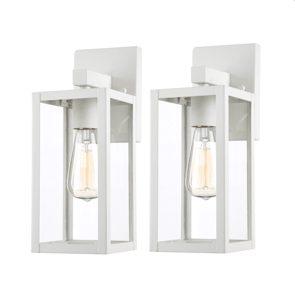 Exterior Light Fixtures Wall Sconces Matte White Outdoor Wall Lights for Porch, House, Garage, Hallway, Doorway with Lantern Glass Shade (2-Pack)