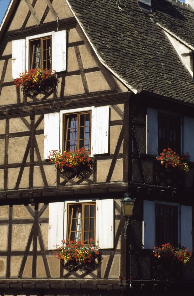 Exterior Of Traditional House In Strasbourg Petit France Canvas Art - Charles Bowman Design Pics (12 x 19)