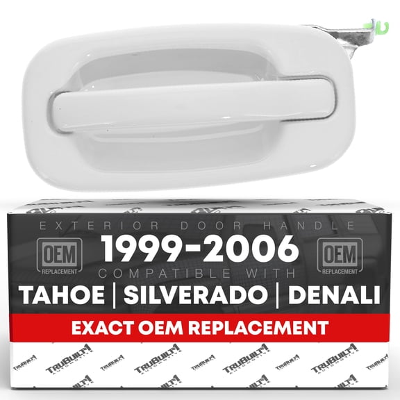 Exterior Rear Driver Door Handle - Compatible with 1999-2006 Chevrolet Silverado, 00-06 Suburban, 00-06 Tahoe; 1999-2006 GMC Sierra, 00-06 Yukon - Olympic White - OEM 15029899-GAZ, 80114