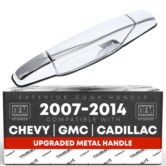 Exterior Rear Driver Door Handle, Upgraded Metal - Compatible with 2007-2014 Chevrolet Silverado; 07-14 GMC Sierra 1500 2500 3500; 07-14 Cadillac Escalade - All Chrome w/ Keyhole - OEM 22738725, 8010