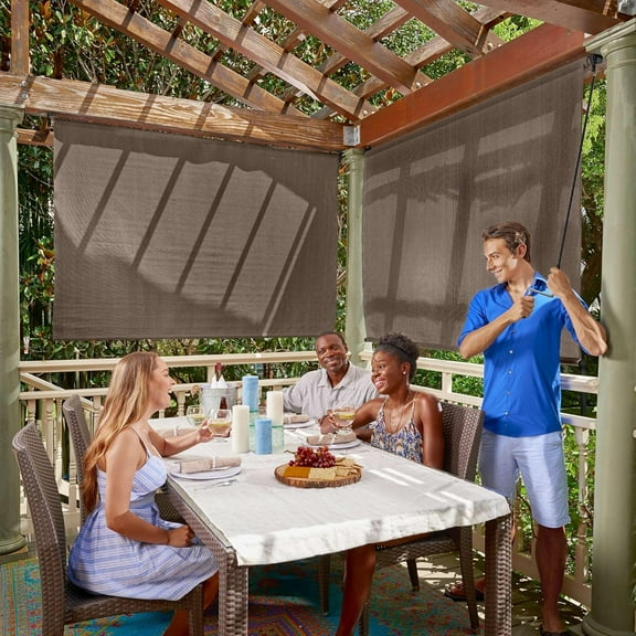 Exterior Roller Shade, Cordless Roller Shade with 90% UV Protection, No Valance, (6' W X 6' L), Mocha, 474768