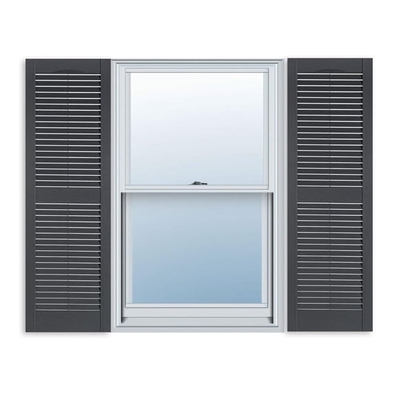 Exterior Standard Louver Exterior Vinyl Shutter, Dark Gray (Pair), 15 Inch x 51 Inch