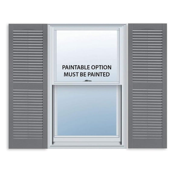 Exterior Standard Louver Exterior Vinyl Shutter, Paintable (Pair), 15 Inch x 39 Inch