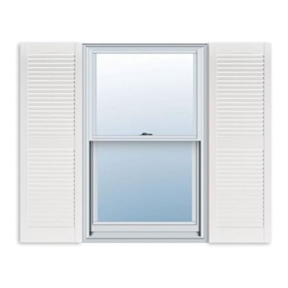 Exterior Standard Louver Exterior Vinyl Shutter, White (Pair), 15 Inch x 51 Inch