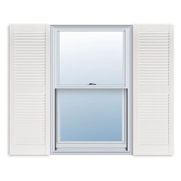 Exterior Standard Louver Exterior Vinyl Shutter, White (Pair), 15 Inch x 63 Inch