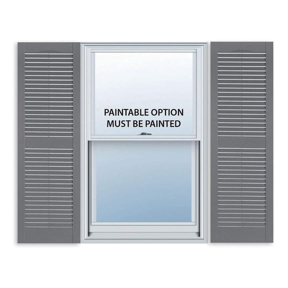 Exterior Standard Louver Exterior Vinyl Window Shutters, Paintable (Pair), 15 Inch x 55 Inch