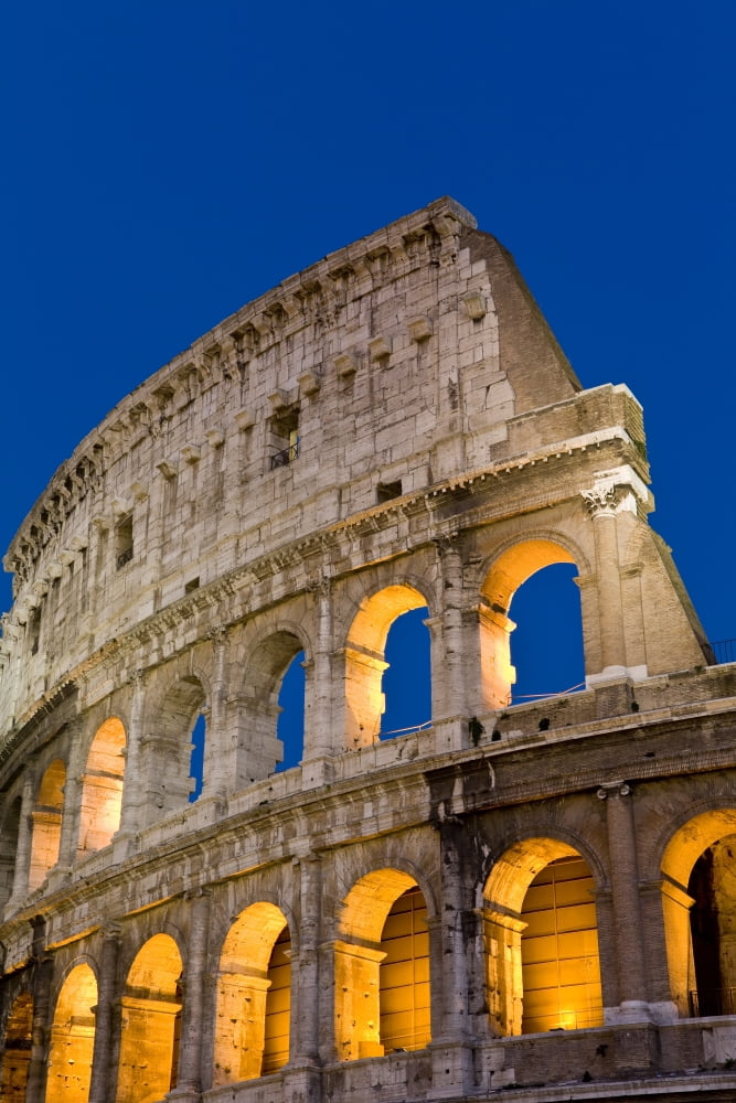 Exterior View Of The Coliseum Amphitheatre At Night Rome Italy Canvas Art - Ron Watts Design Pics (11 x 17)