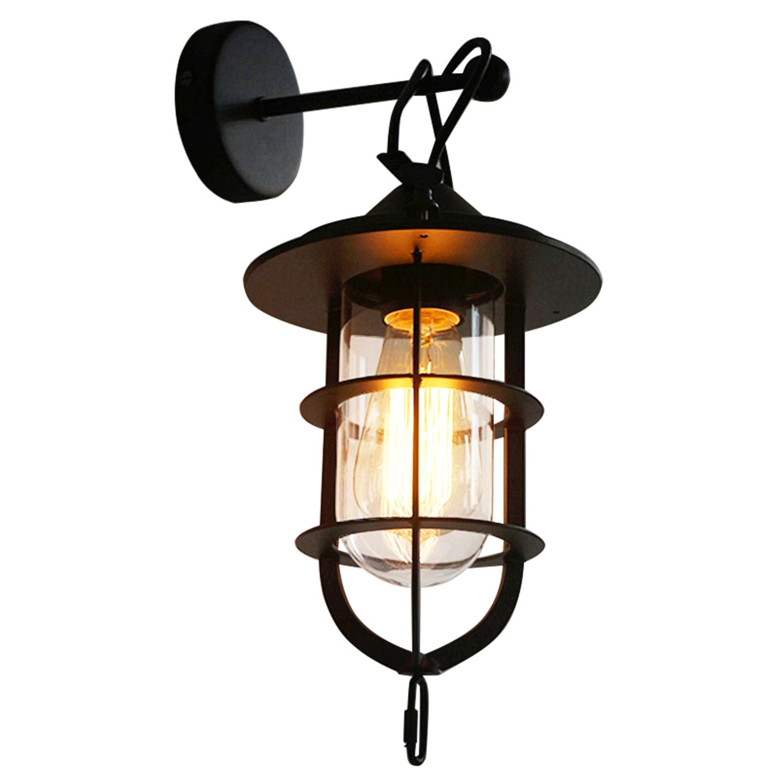 Exterior Wall Light Metal Porch Light Fixtures Outdoor Wall Sconce with Black Finish Glass Shade