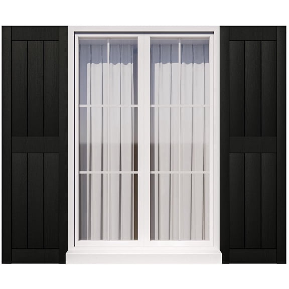 Exterior Window Shutters with 24 Pcs Shutter Fasteners - Rustic Panel Shutters for Windows Outside- Weather-Resistant Polypropylene,Easy DIY Install ,14.5"W x 31"H,Black