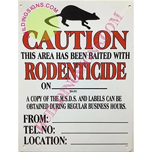 Exterminator Sign - BAITED Area Sign (White, Rust Free Aluminum 11x8.5, with Symbol) (ref-2201)