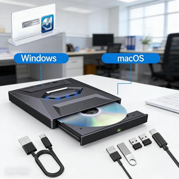 External Blu-ray DVD Drive USB 3.0, 7-in-1 USB C Hub with SD/TF Card Reader, Portable CD Burner Writer for Laptop MacBook Windows , Plug and Play