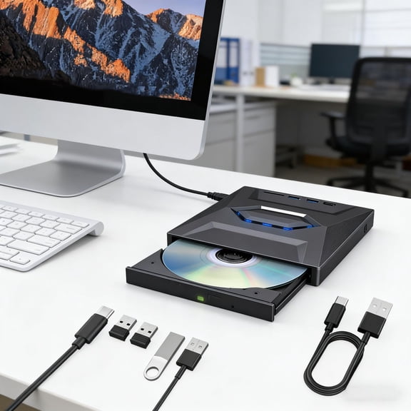 External Blu-ray Drive 7-in-1 USB C Hub, Portable DVD CD RW Burner with SD/TF Card Reader, USB 3.0 Optical Drive for MacBook Pro Air Laptop Windows 11