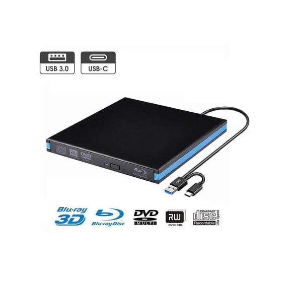 External Blu-ray Drive DVD / BD Player Read/Write Portable Blu-ray Drive USB 3.0 and Type-C DVD Burner Blu-ray Drive Compatible with Windows, Mac OS,Linus