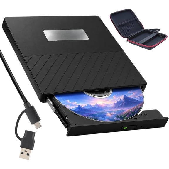 External Blu-ray Drive, Portable BD-RE Player & DVD Writer for Laptops with USB and USB-C Connectors, CD/DVD +/-RW Burner, Writer, and Player for Laptops, Desktop PCs, , Windows, and Linux OS