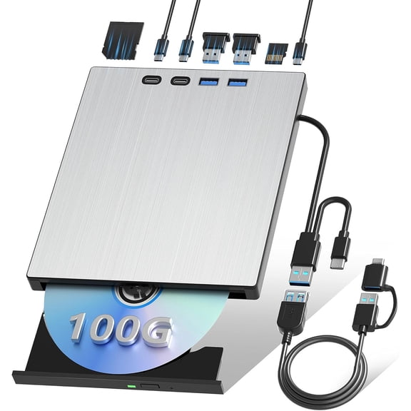 External Blueray/DVD Drive for PC, USB 3.0 Blu Ray Burner Support 100G BD