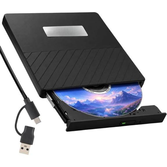 External CD Burner, USB CD/DVD Drive for Laptop, DVD Burner | Portable External CD/DVD Drive with USB-A & USB-C, CD/DVD Player, Reader & Writer, Compatible with Windows, , Linux & PC