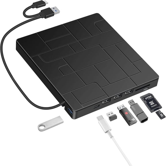 External CD/DVD Drive,7-IN-1 USB 3.0 Slim Portable DVD Player, CD ROM Burner, External Disk Drive Optical for PC Laptop Desktop