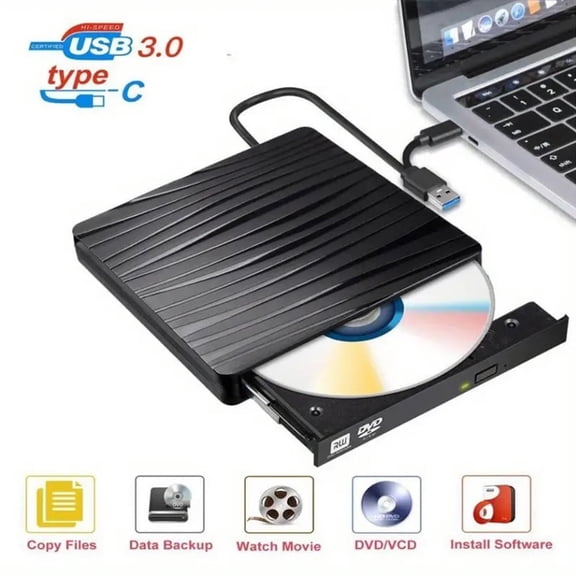 External CD DVD Drive for Laptop, 5-in-1 USB 3.0 Type-C CD DVD ROM +/-RW Burner Writer Reader, iFanze Slim Portable Optical Disk Drive CD DVD Player for Mac Book Linux OS Windows