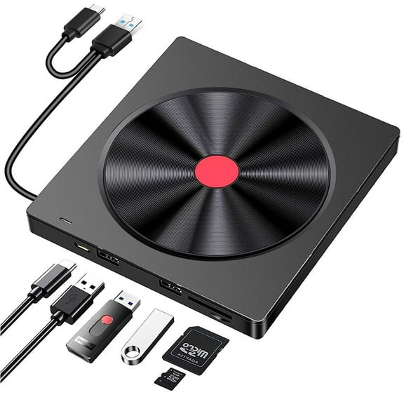 External CD/DVD Drive for Laptop, 6-in-1 USB 3.0 Slim DVD Player, CD ROM Burner, External Disk Drive, Compatible with Desktop Computers MacBook Windows Mac Linux Operating System