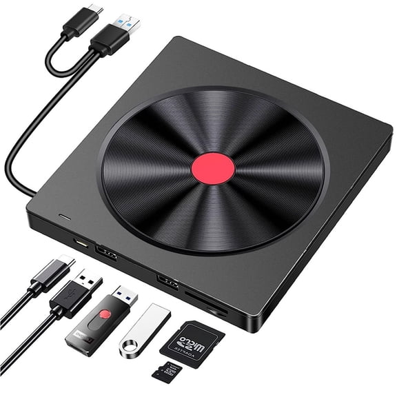 External CD/DVD Drive for Laptop, 6-in-1 USB 3.0 Slim DVD Player, CD ROM Burner, External Disk Drive, Compatible with Desktop Computers MacBook Windows Mac Linux Operating System