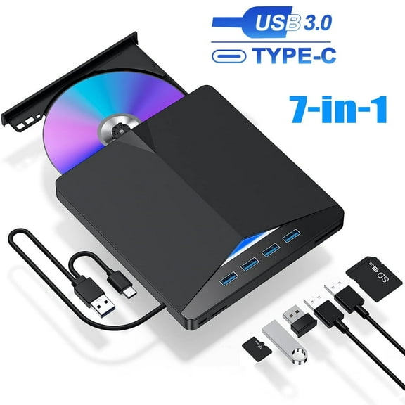 External CD/DVD Drive for Laptop, 7 in 1 USB 3.0 DVD Player Portable CD/DVD Burner, CD ROM External DVD Drive for Laptop Compatible with Laptop Desktop PC Windows 11/10/8/7 Linux Mac OS (Black)
