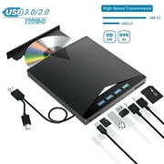 External CD DVD Drive for Laptop, [7 in 1] USB 3.0 Type-C External DVD Player Portable CD/DVD ROM Burner with TF/SD Card Slots, Optical Disk Drive for Desktop PC Windows 11/10/8/7 Linux Mac OS