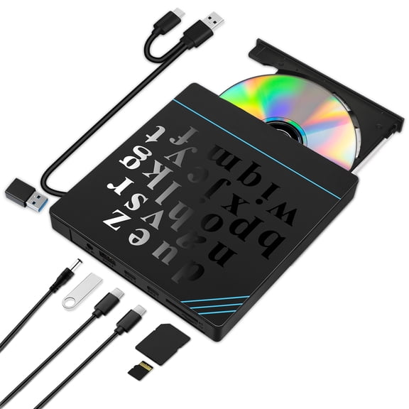 External CD/DVD Drive for Laptop, 7 in 1 USB 3.0 Ultra-Slim Portable, CD Burner External Disk Drive Optical Compatible with Desktop Mac,Windows 11/10/8/7 Linux