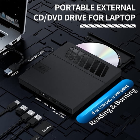 External CD/DVD Drive for Laptop, 7in 1 USB Ultra-Slim Portable CD/DVD Player Burner, Slot Type CD ROM Burner Writer External Disk Drive Compatible with Laptop PC MacBook Windows Linux