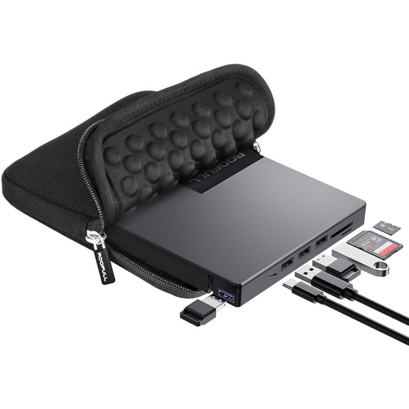 External CD DVD Drive for Laptop 8-in-1 USB 3.0 & USB-C DVD Player CD-ROM/RW Disc Reader Writer Burner with Carrying Case & SD Card Slots + USB Ports for Mac PC MacBook Windows 11/10 Computer