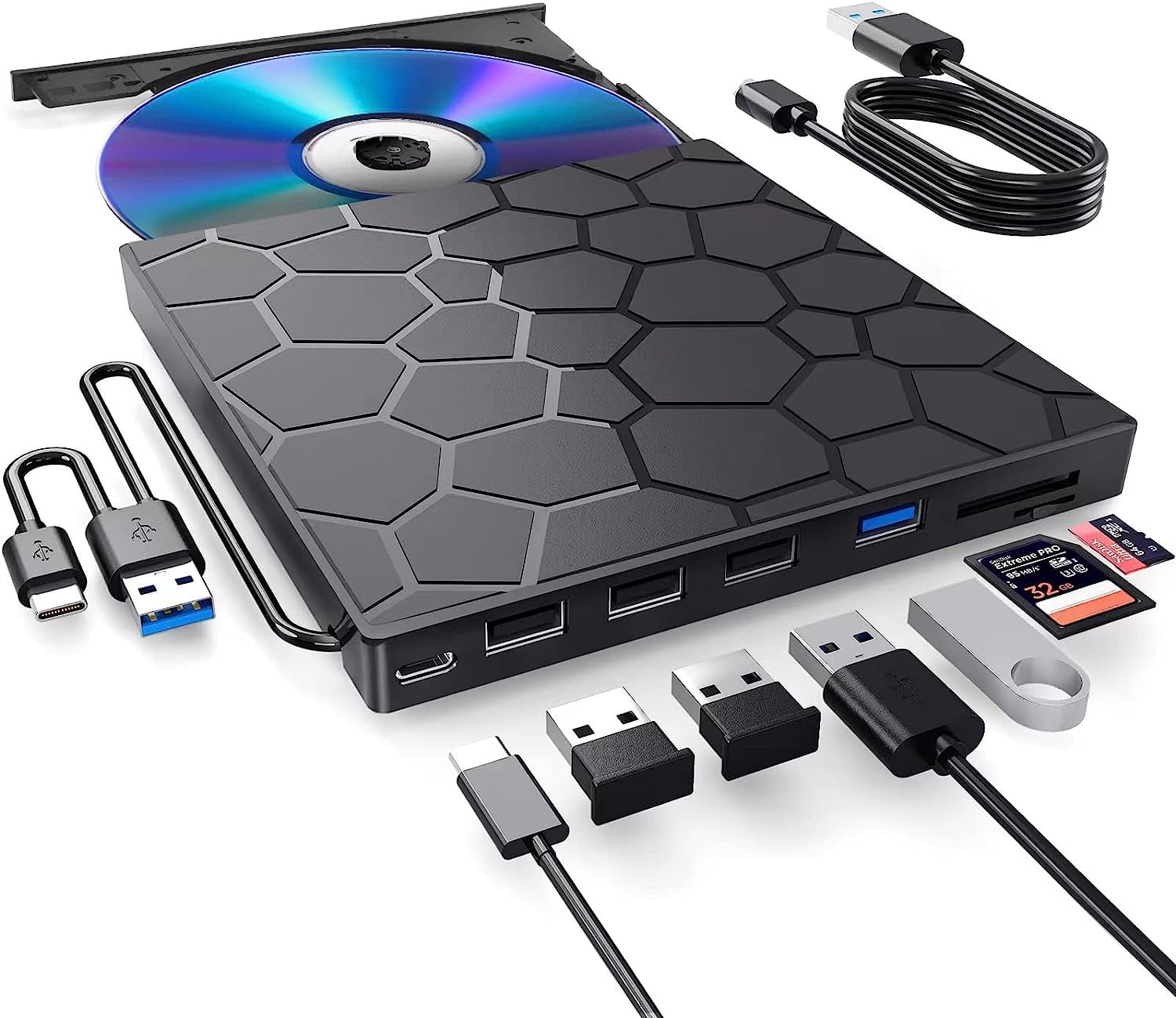 External CD/DVD Drive for Laptop, DVD Player for Laptop, 8 in 1 USB 3.0