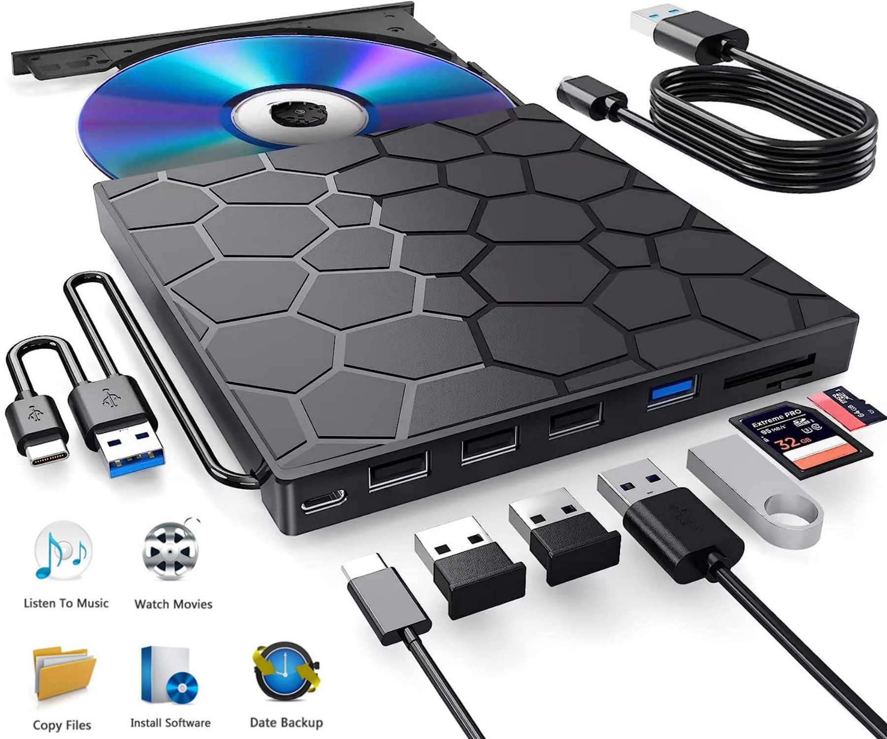 Vuygyu External Disk Drive USB 3.0 & Type C DVD Drive For Laptop