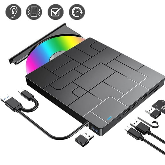 External CD/DVD Drive for Laptop,Drive CD Burner,USB 3.0 Type-C Portable CD/DVD,Optical Disk Drive Reader Writer Burner Fit for Laptop Mac PC Windows Linux