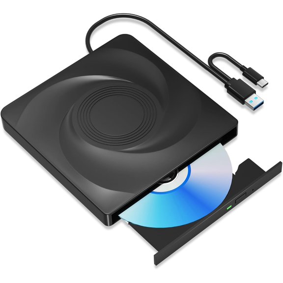 External CD/DVD Drive for Laptop External DVD Drive, DVD Player Portable CD Reader for Laptop, CD Burner Compatible with PC Windows 11/10//7 Linux Mac OS (Updated-Black)