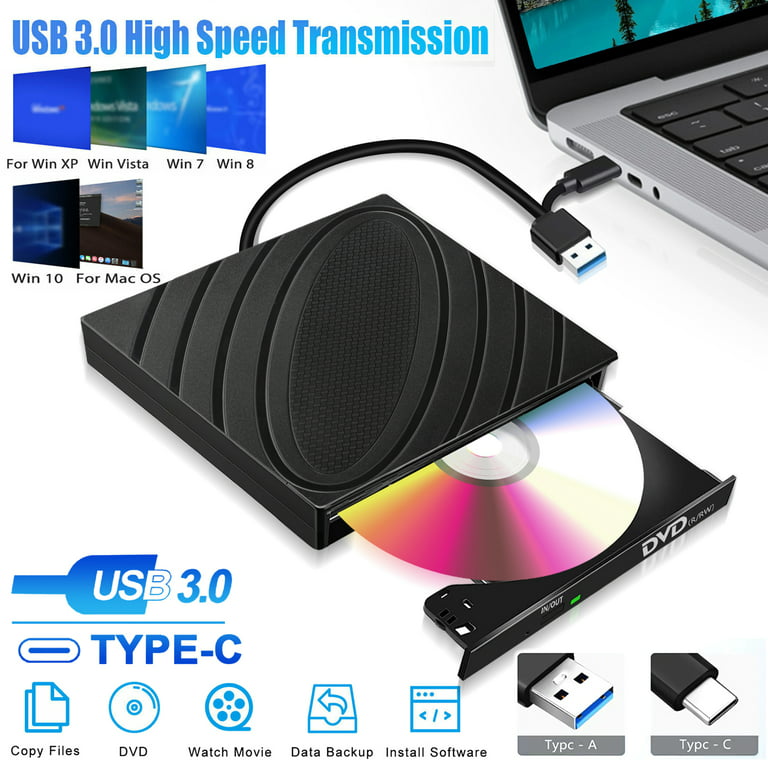 USB 3.0 External CD/DVD Drive Burner Reader Writer Player for