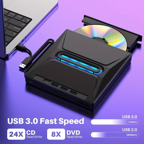 External CD/ DVD Drive for Laptop, USB 3.0/ 2.0DVD Player Portable CD/ DVD Burner, CD-RW Drive DVD-RW Burner Writer Player for Laptop Notebook PC Desktop Computer